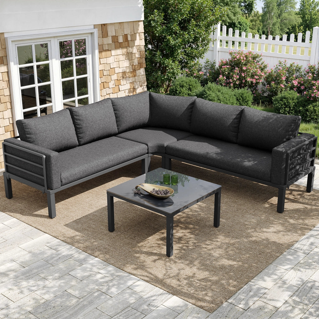 Set Mobili da Giardino con Divano, Tavolino e Cuscini ¨C MINIMAL ¨C Grigio, Vetro, Acciaio, 4-5 Posti