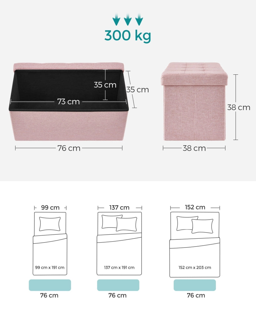 Valora POUF Contenitore portaoggetti in MDF rosa, tessuto simile al lino