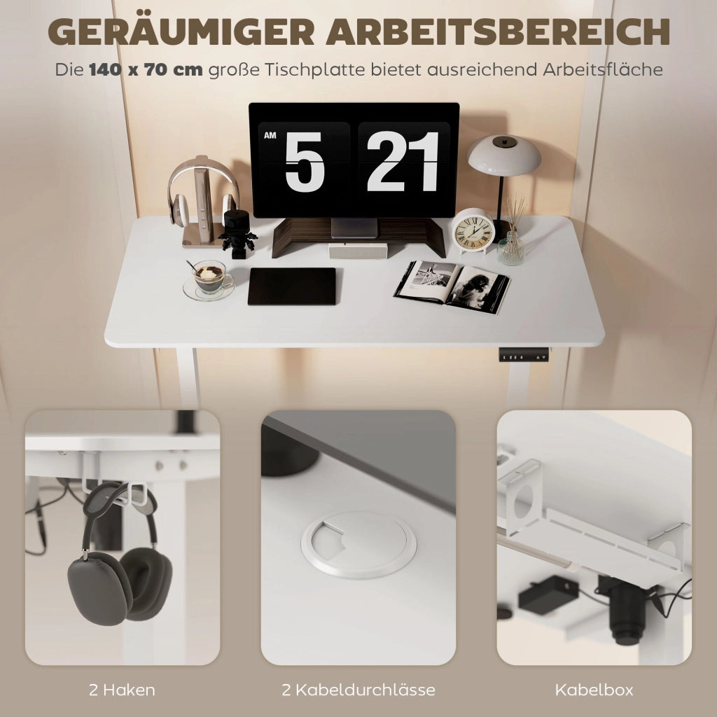 Scrivania regolabile in altezza per computer ¨C zephmum ¨C 140x70x116 cm bianco
