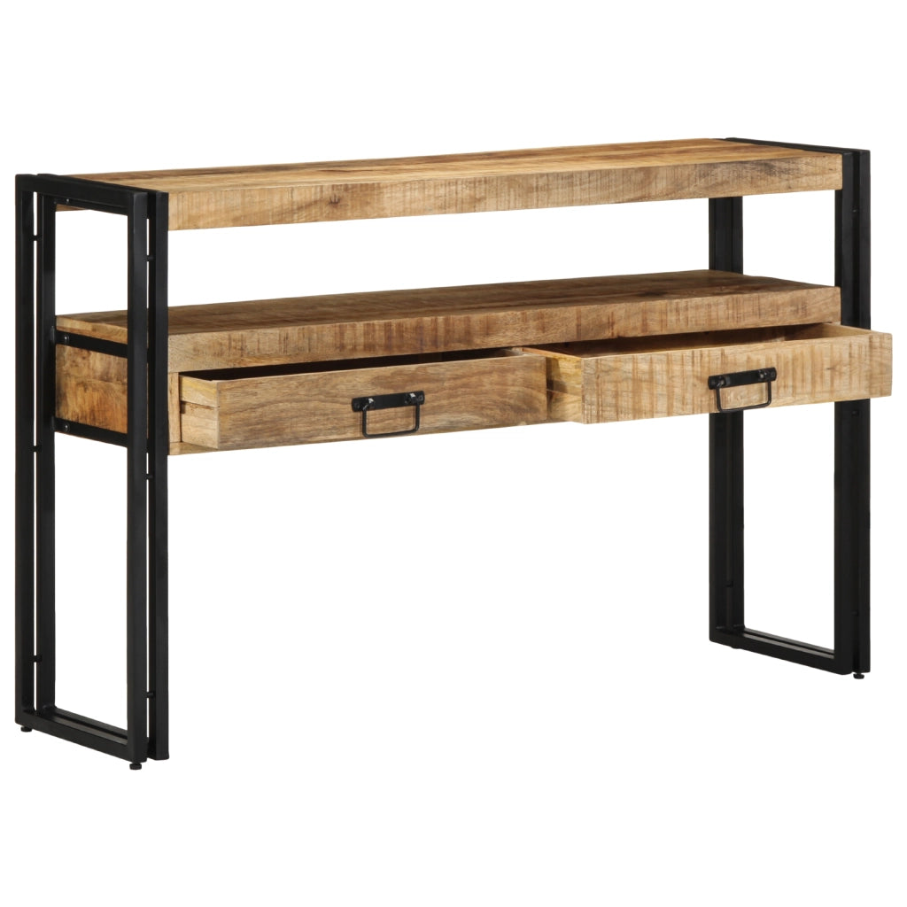 Tavolini Nero 120x33x75 cm Legno Massello di Mango e Metallo