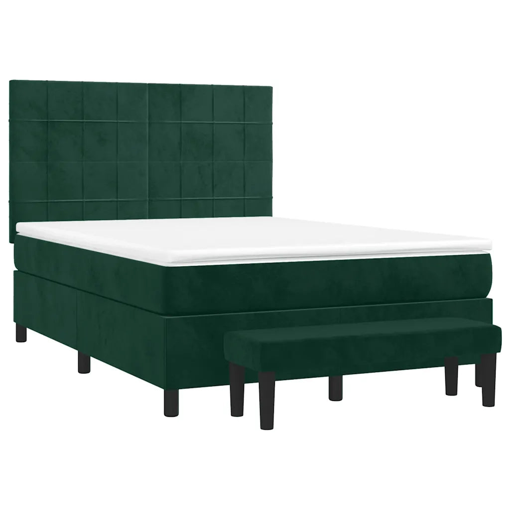 Giroletto a Molle con Materasso Verde Scuro 140x190 cm Velluto