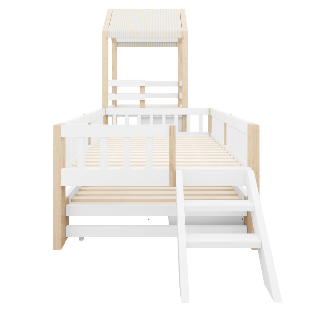 Letto per bambini a casetta con letto estraibile, scala e cassetti