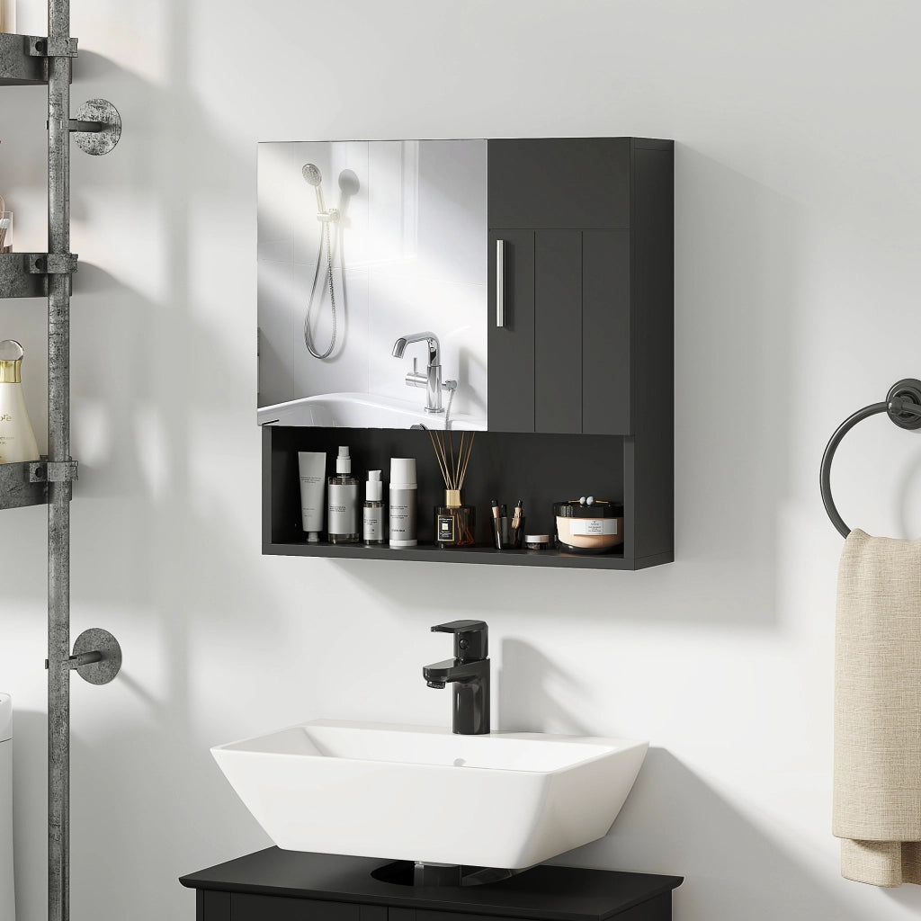 Armadietto Specchiera Bagno con Ripiano ¨C Xylo ¨C Legno Nero 54x15.2x55.3 cm