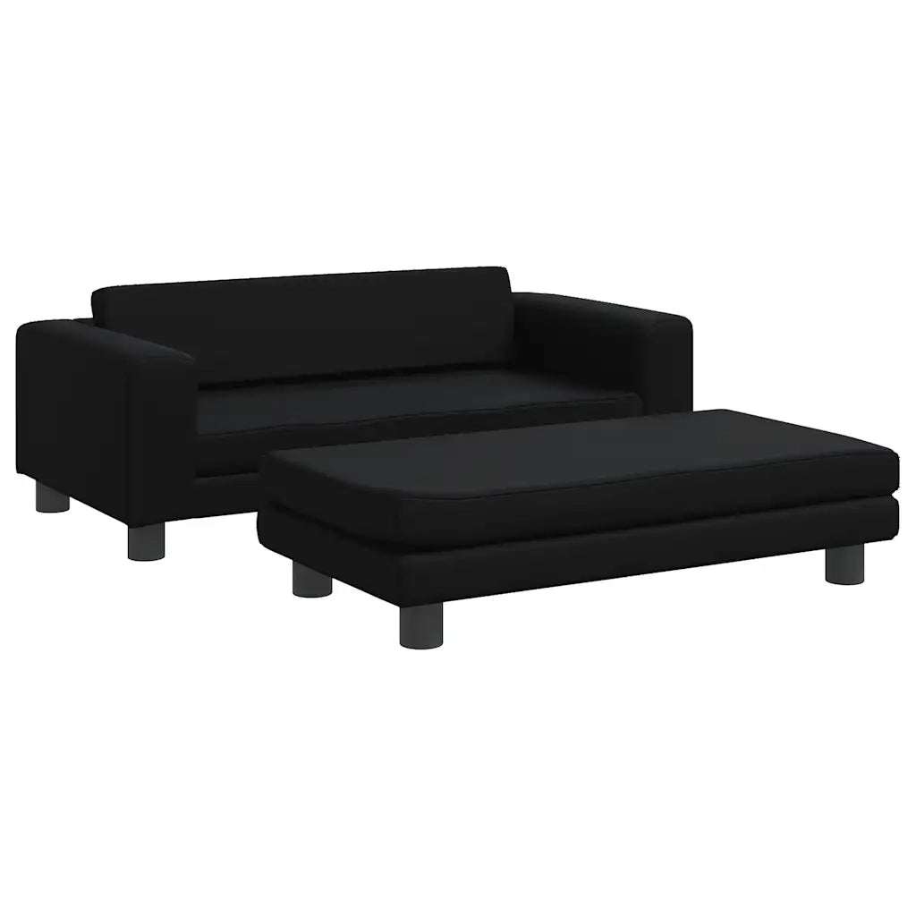 Divano per Bambini con Poggiapiedi-Sofa-Divanetto Nero 100x50x30 cm Similpelle