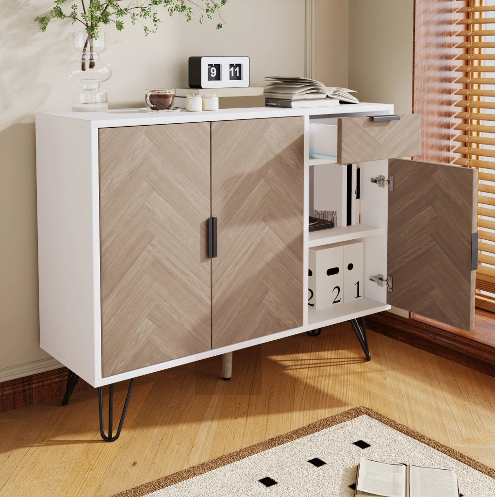 Credenza 90x30x71，5 cm bianca effetto legno con ripiani regolabili