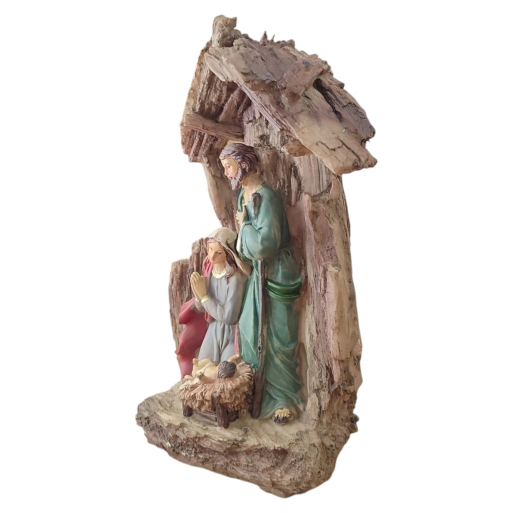 SET NATIVITA' IN RESINA CON CAPANNA A TRONCO