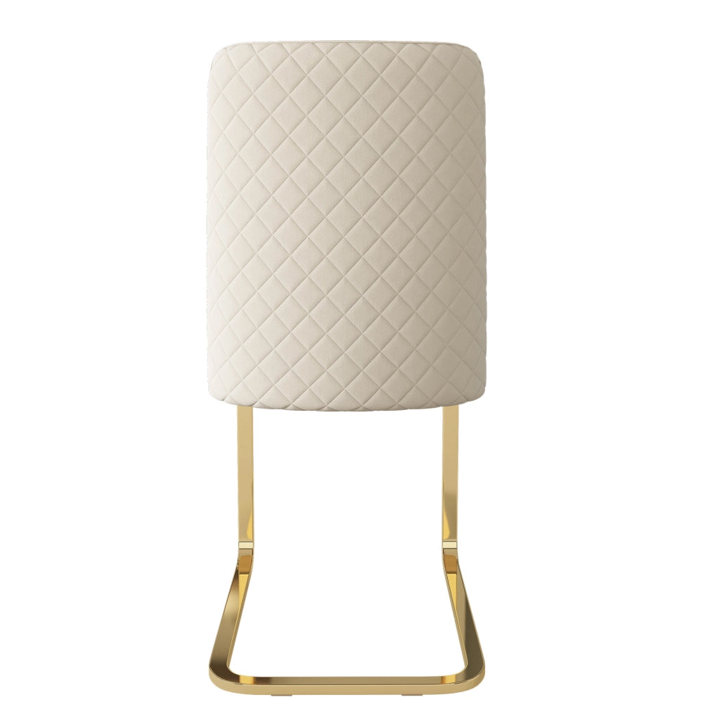 Set di 2 sedie in velluto con schienale a rombi e gambe in metallo; beige