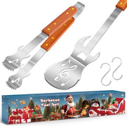 Spiedini per barbecue - forchette per griglia in acciaio inossidabile con manico in legno e funzione di apripettti, accessori per barbecue all'aperto con pinza da griglia, regali personalizzati per uomini