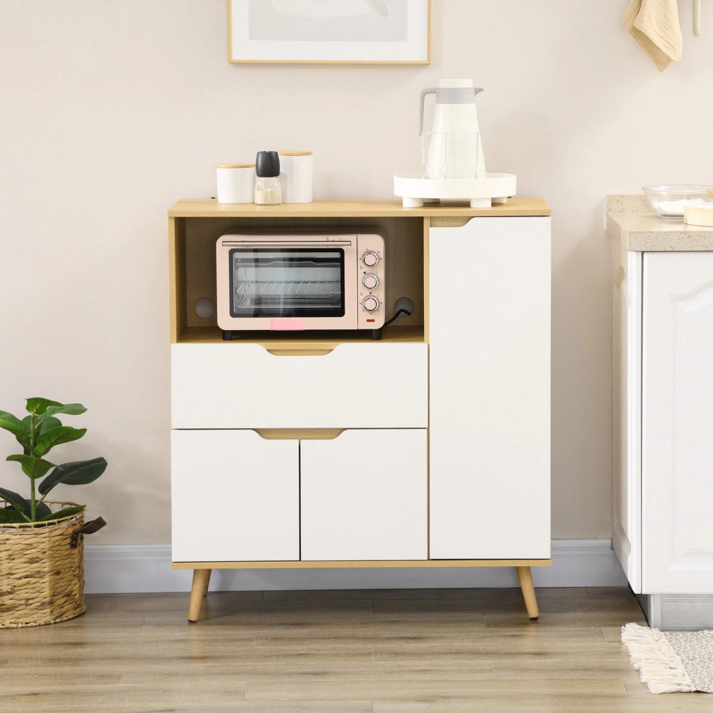 Mobile per Microonde 90x40x98,5 cm in Truciolato Bianco e Legno