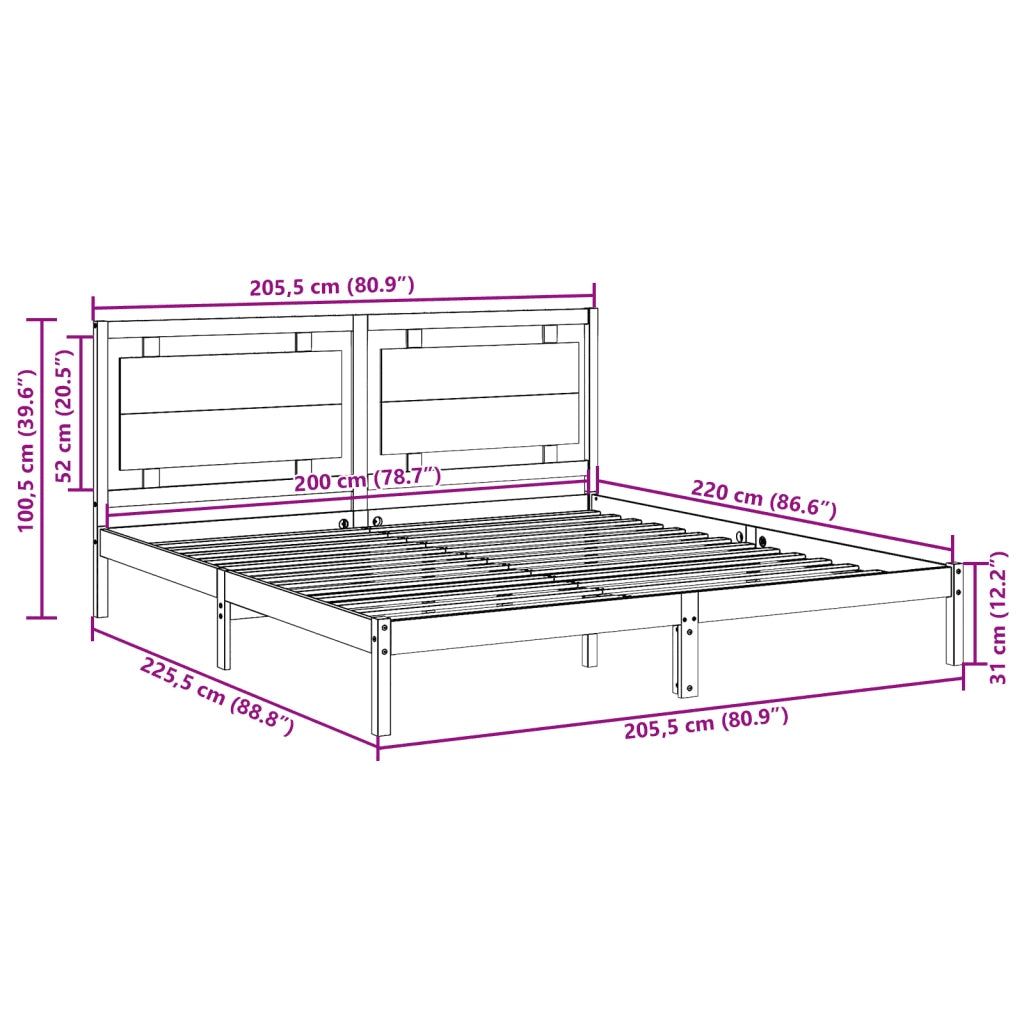 Giroletto Extra Lungo senza Materasso-Struttura Letto 200x220 cm Legno Massello 235591