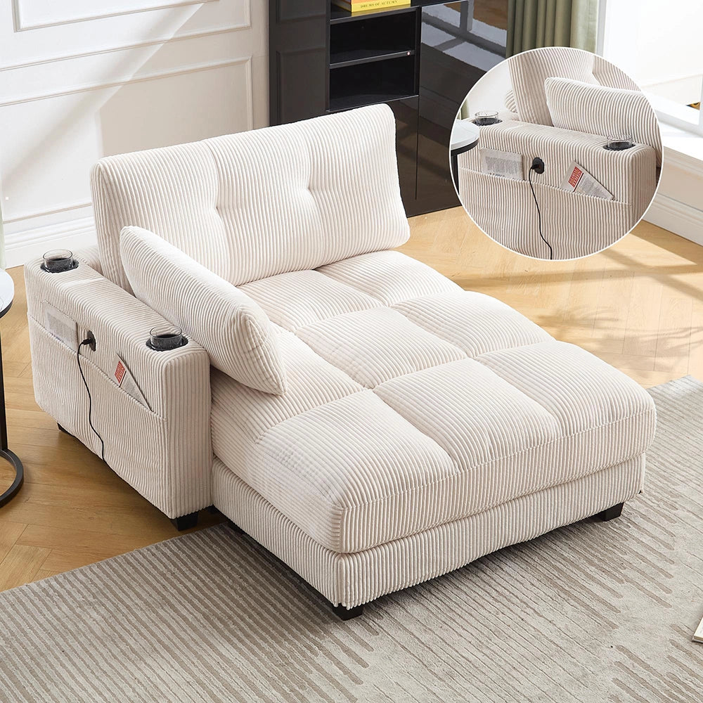 Poltrona Palm - Xylo - Cuscini rigati, portaoggetti, reclinabile, beige