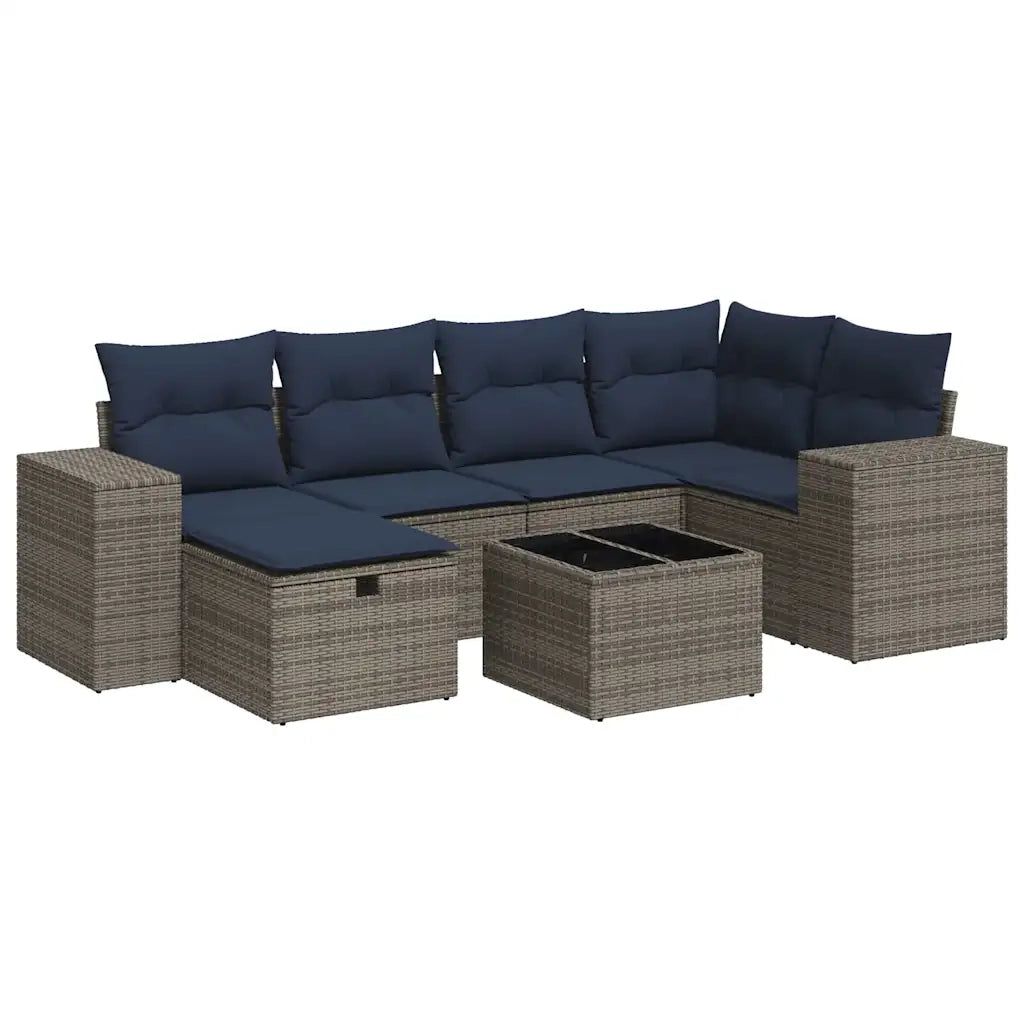 Set Divani da Giardino 7 pz con Cuscini Grigio in Polyrattan