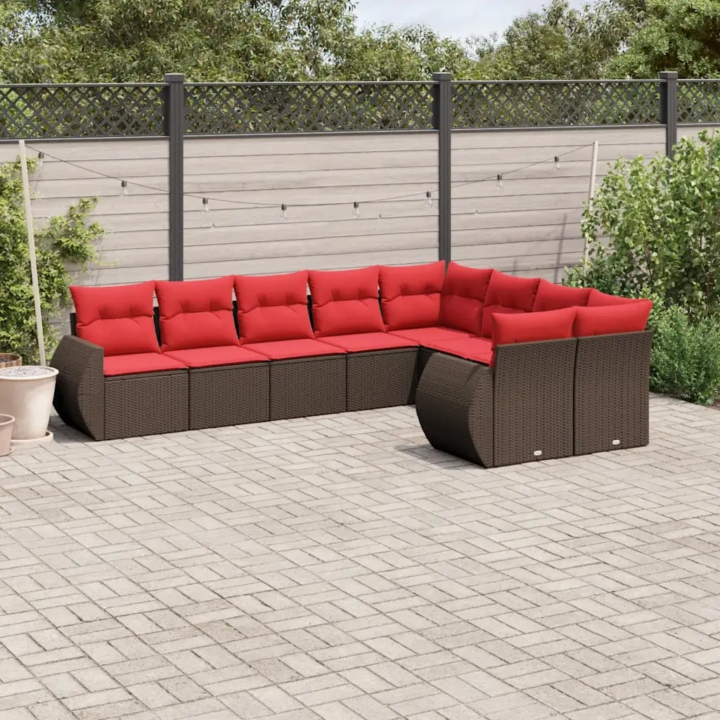 Set Divani da Giardino 9 pz con Cuscini Marrone in Polyrattan 3221843