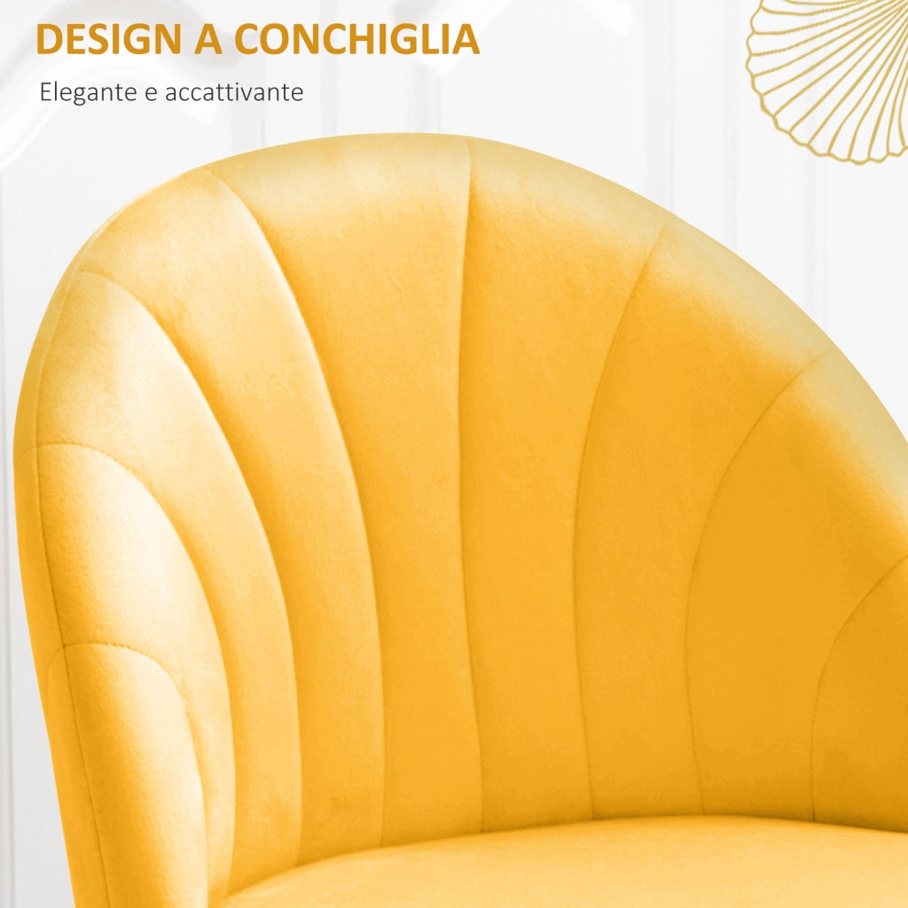 Sedia da Pranzo Moderna con Schienale a Conchiglia ¨C Zephmum ¨C Velluto Giallo Gambe in Metallo