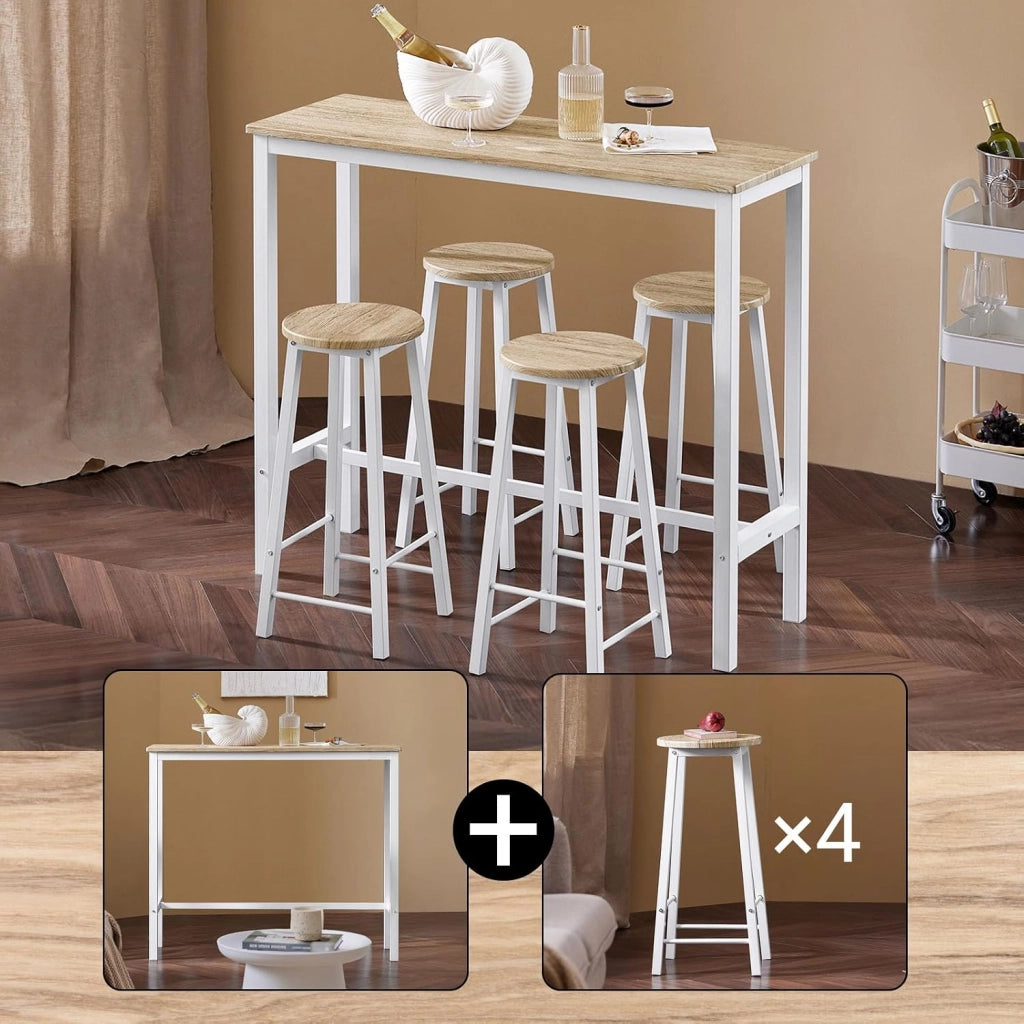 tavolo alto con sgabelli set con 4 sgabelli - tavolo bar salvaspazio per cucina piccola e balcone, design industriale moderno, ideale per giardino o terrazzo bianco OGT22-WN