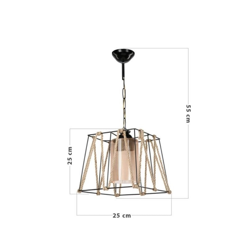 Lampadario a sospensione in metallo Nero e Corda 25x h55 cm EFFEZ