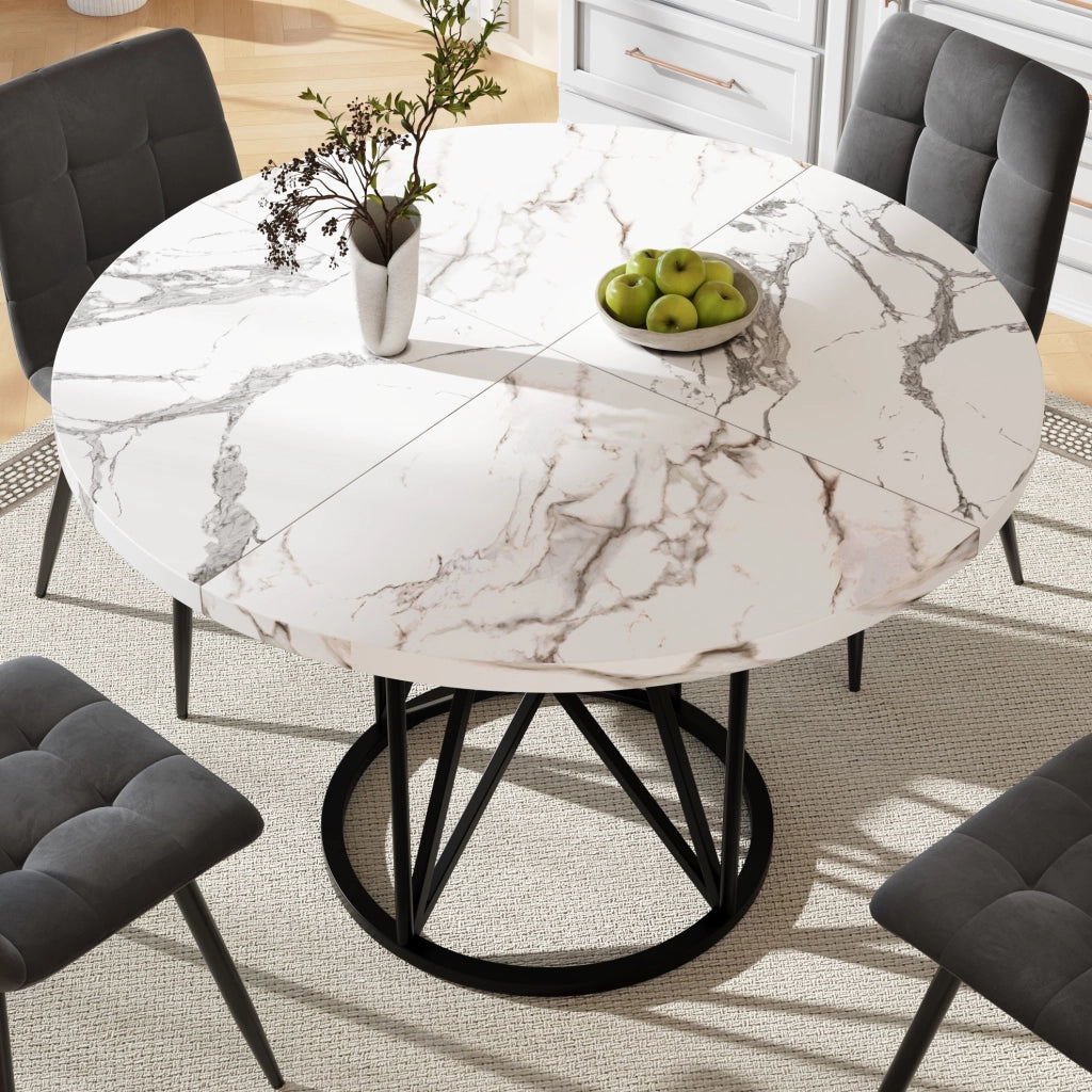 Set da pranzo 100x100x76 cm con 4 sedie; piano effetto marmo in MDF; metallo e velluto nero