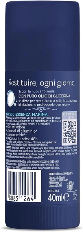 NEUTRO ROBERTS DEODORANTE STICK FRESCO UOMO ESSENZA MARINA CON ANTIODORE ZERO SALI DI ALLUMINIO ZERO 40 ML 48H