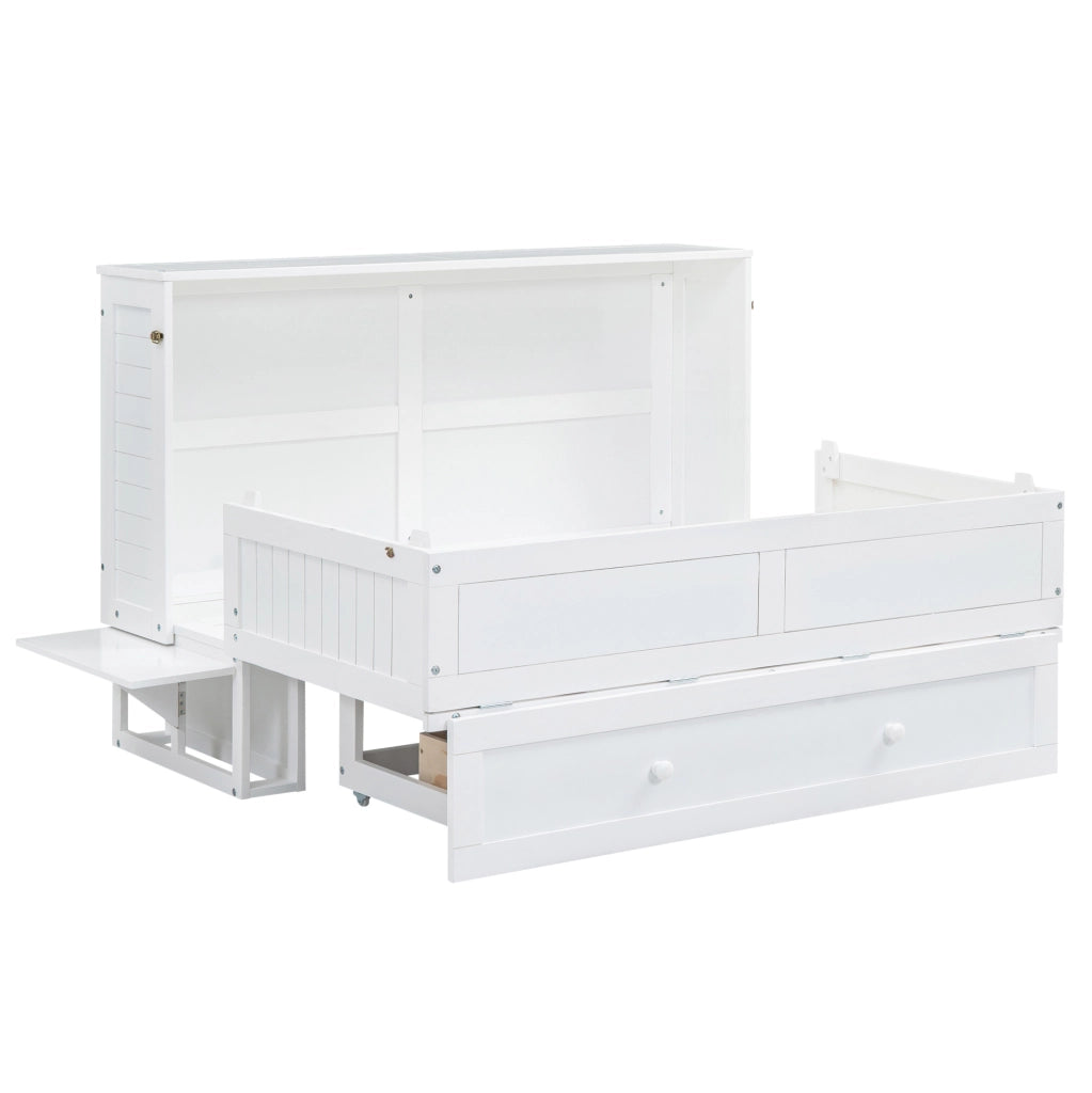 Letto a scomparsa matrimoniale 140x200 cm con cassetto e mensole; bianco