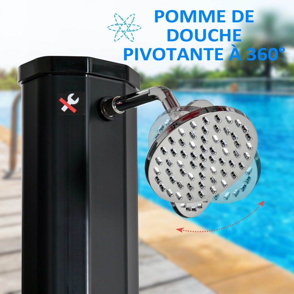 Doccia solare esterna 35L per giardino spiaggia piscina con pomma e rubinetto ¨C zephmum ¨C nero 17.5x14.5x216 cm