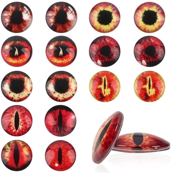 Occhi in Vetro 25mm Rosso - 20 Pezzi - Occhi di Sicurezza - Progetti Artigianali a Mano - Materiale Vetrato - Sostenibile - Occhi di Cera