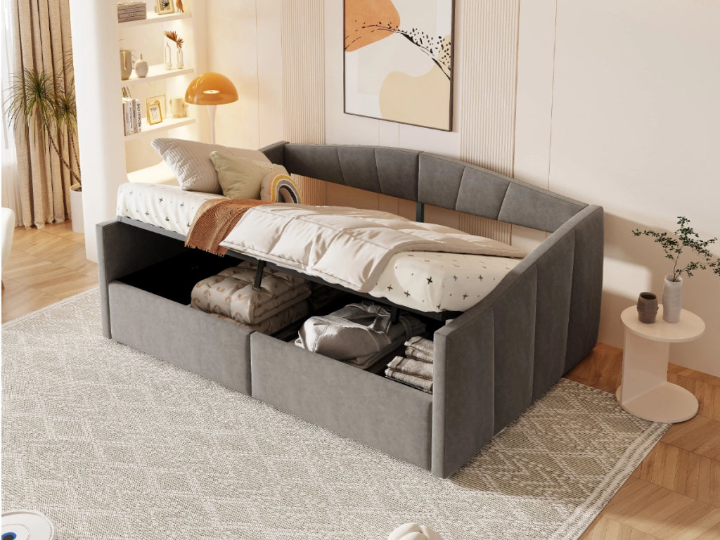 Letto sofà con sistema idraulico imbottito in velluto grigio 140x200 cm