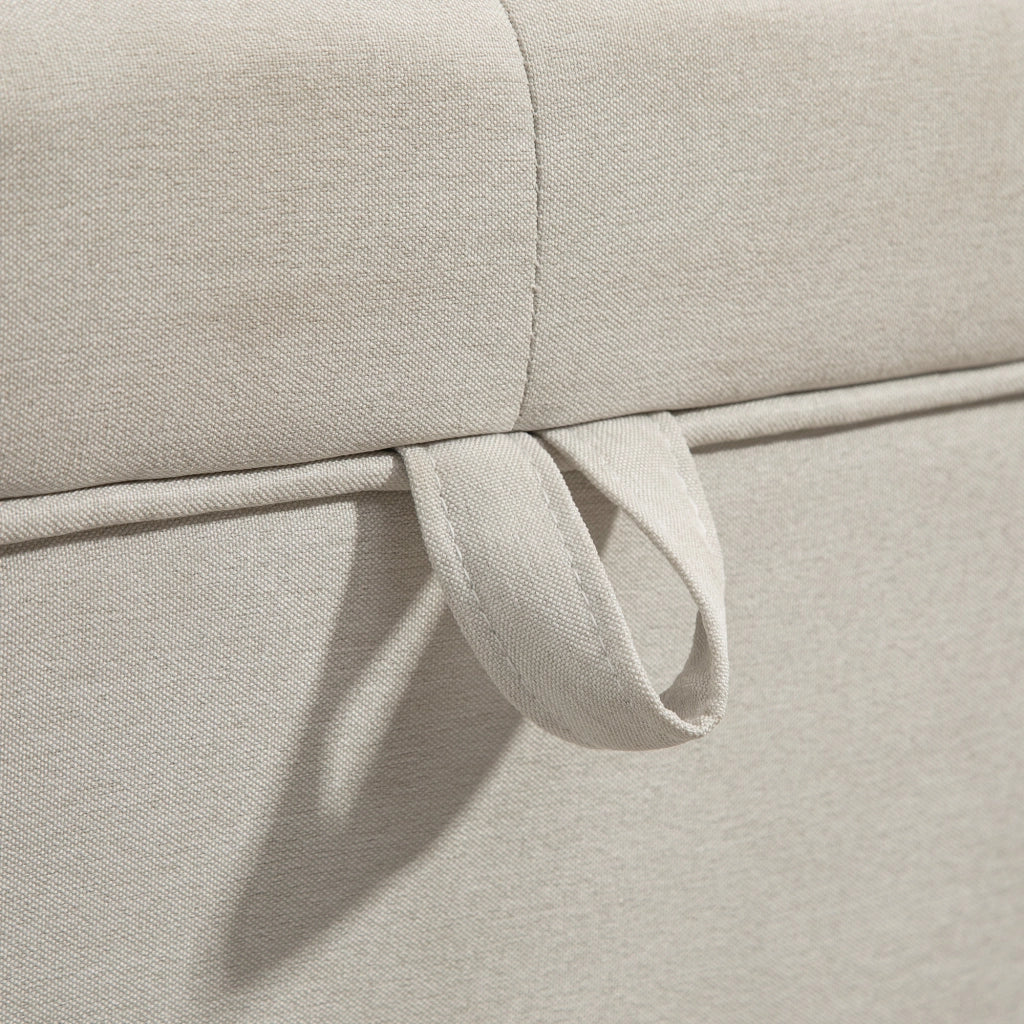 Panca Contenitore 118x42x45 cm da 80L Imbottita con Rivestimento in Tessuto e Gambe in Legno Crema