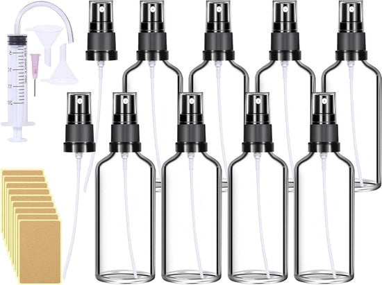 Mini flaconi di vetro trasparente 8 pezzi 100 ml - Mini flaconi vuoti per diffusore profumo - Diffusore cosmetico portatile