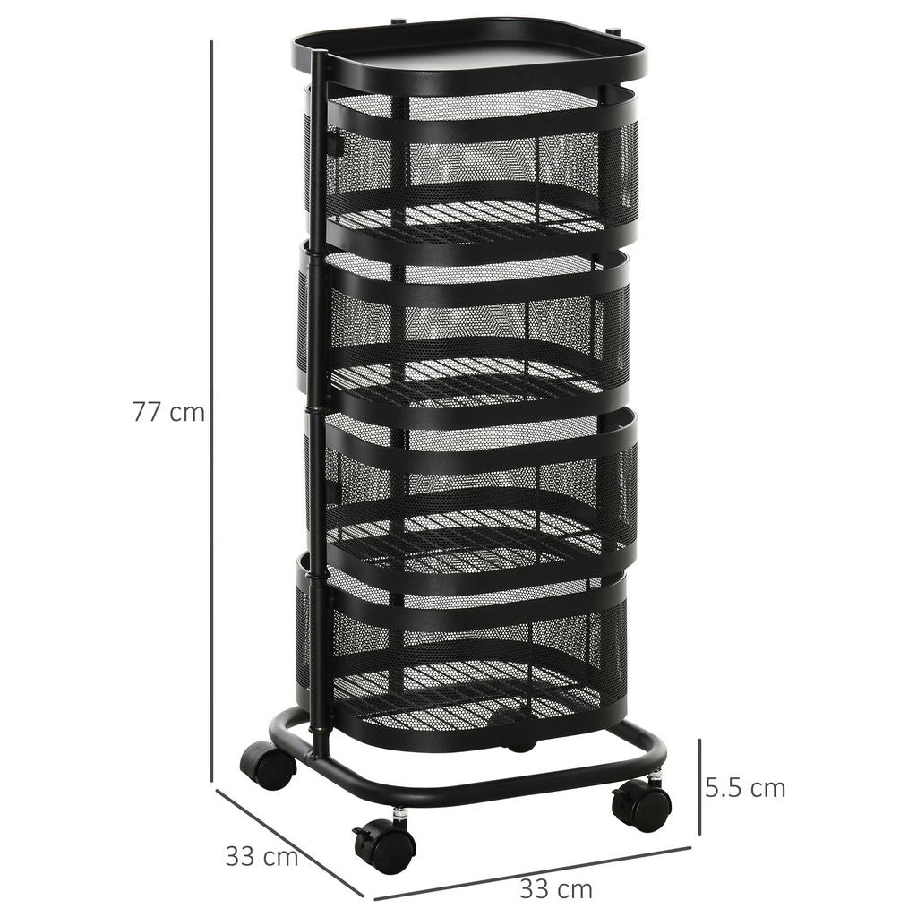 CARRELLO PORTAVIVANDE CON 4 CESTELLI IN ACCIAIO E PP 33X33X77 CM NERO