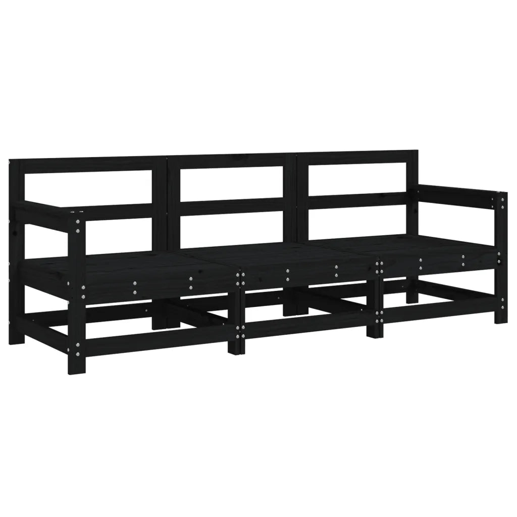 Set Salotto da Giardino 3 pz Nero in Legno Massello di Pino 825531