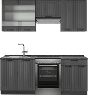Cucina componibile Fame-Line, Grigio scuro, 200 cm senza piano di lavoro