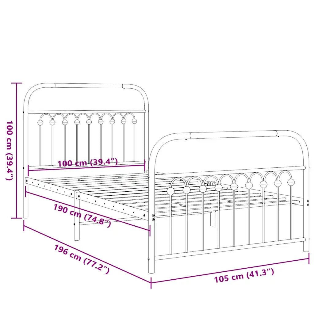 Giroletto con Testiera e Pediera-Struttura Letto Metallo Nero 100x190 cm 939108