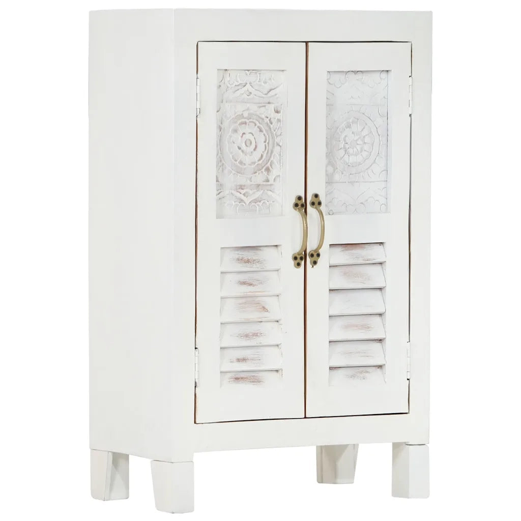 Credenza Bianca 55x30x90 cm in Legno Massello di Acacia