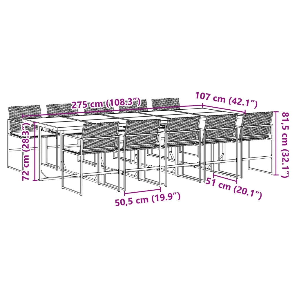 Set da Pranzo da Giardino 11 pz con Cuscini in Polyrattan Nero