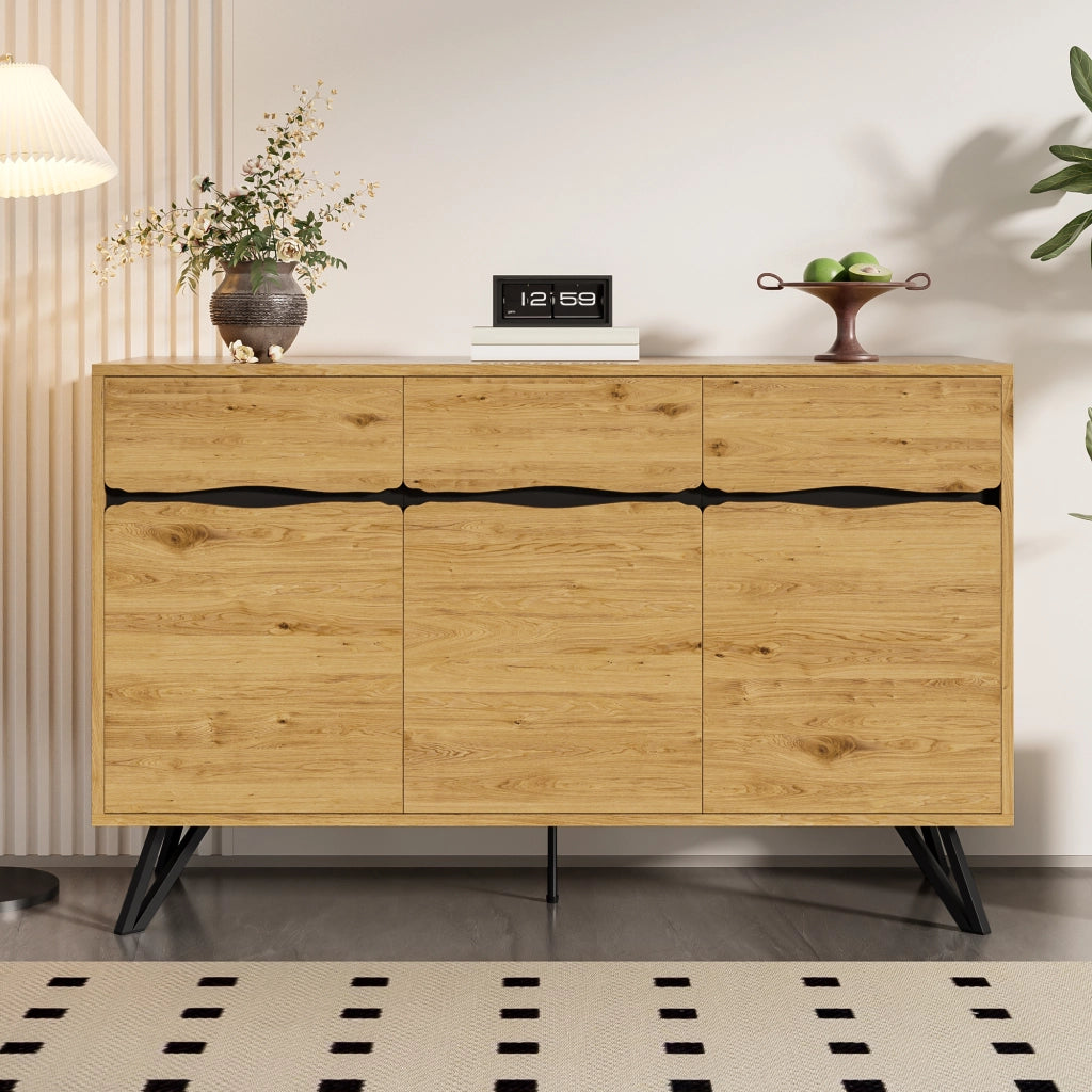 Credenza con 3 Ante e Gambe in Metallo per Soggiorno Sala da Pranzo Ingresso in Pannello di Particelle Nero Legno