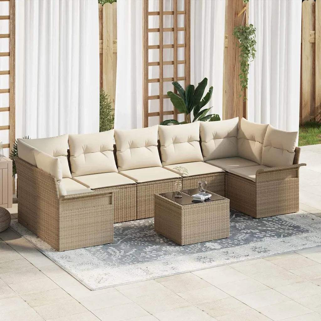 Set Divano da Giardino con cuscino 8 pcs Beige polyrattan