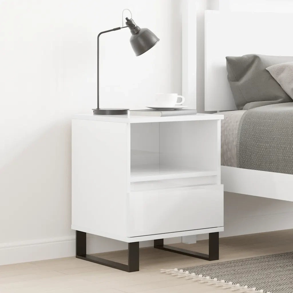 Comodino Bianco Lucido 40x35x50 cm in Legno Multistrato 830640