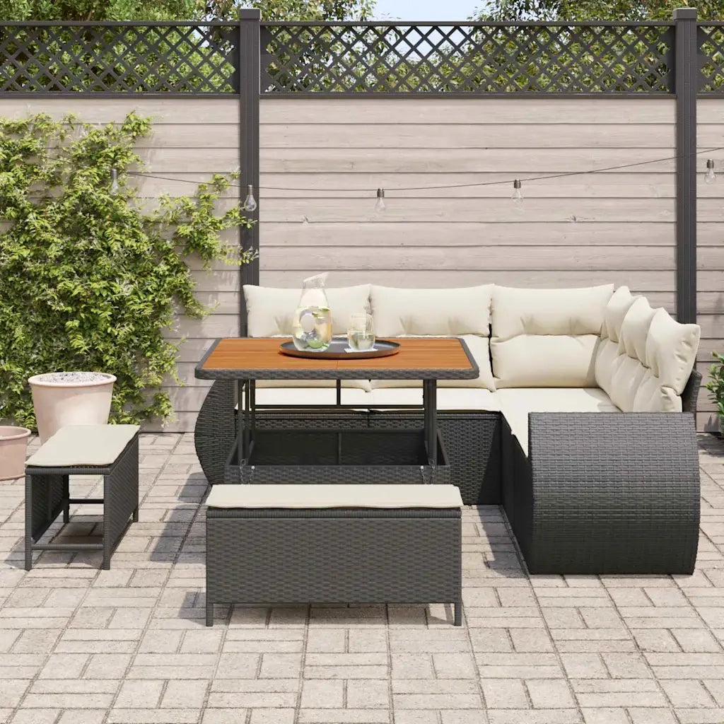 Set Divano da Giardino 8 pcs Nero polyrattan