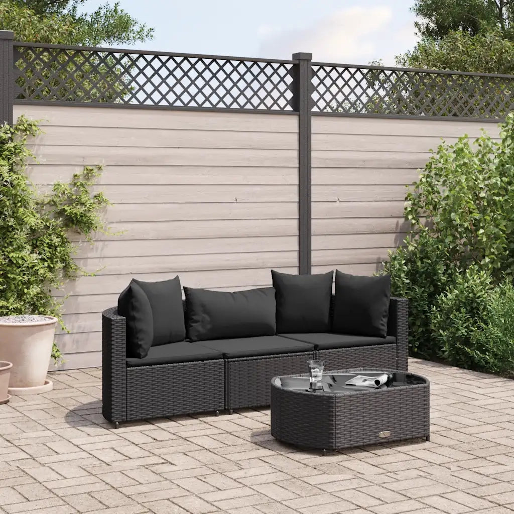 Set Divani da Giardino 4 pz con Cuscini Nero in Polyrattan