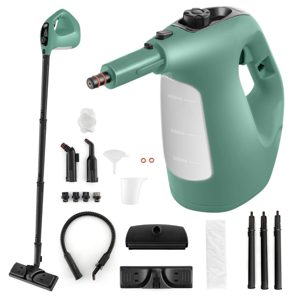 Pulitore a vapore portatile da 1500w con vapore continuo serbatoio d'acqua da 400ml, Pulitore a vapore pressurizzato Verde-Elettrodomestici pulizia