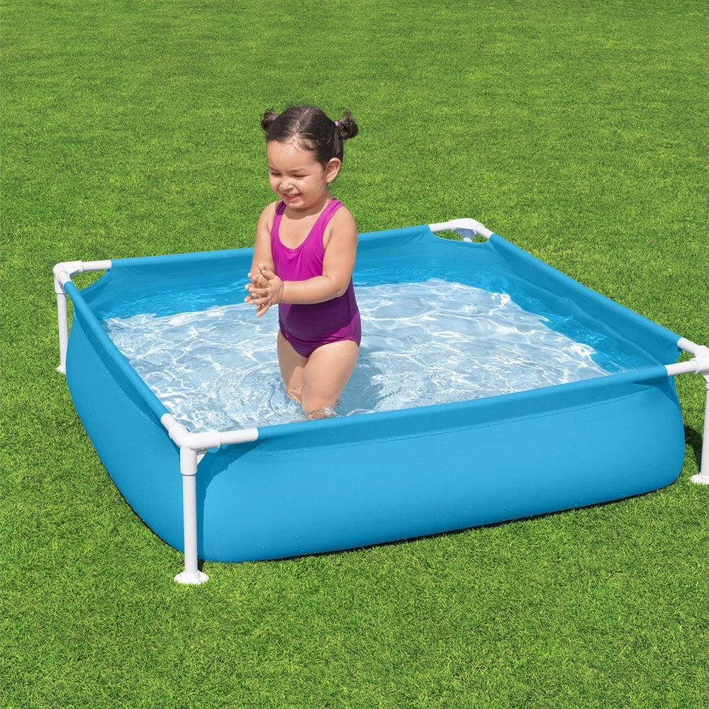 Trade Shop - Piscina Quadrata Fuori Terra Per Bambini Baby Telaio In Acciaio Blu 122 Cm 56217 -