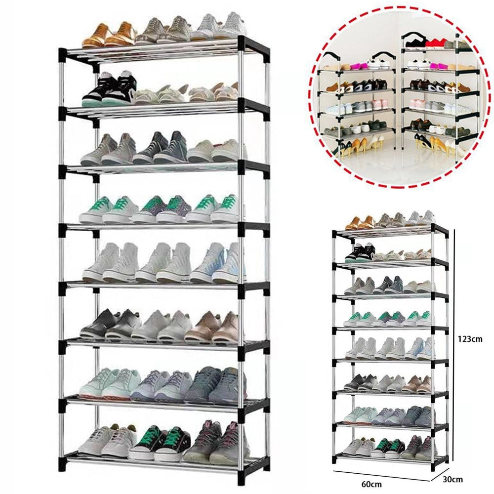 Trade Shop - Scarpiera Scaffale Multiuso 8 Ripiani In Metallo Salvaspazio 123x30x60cm -