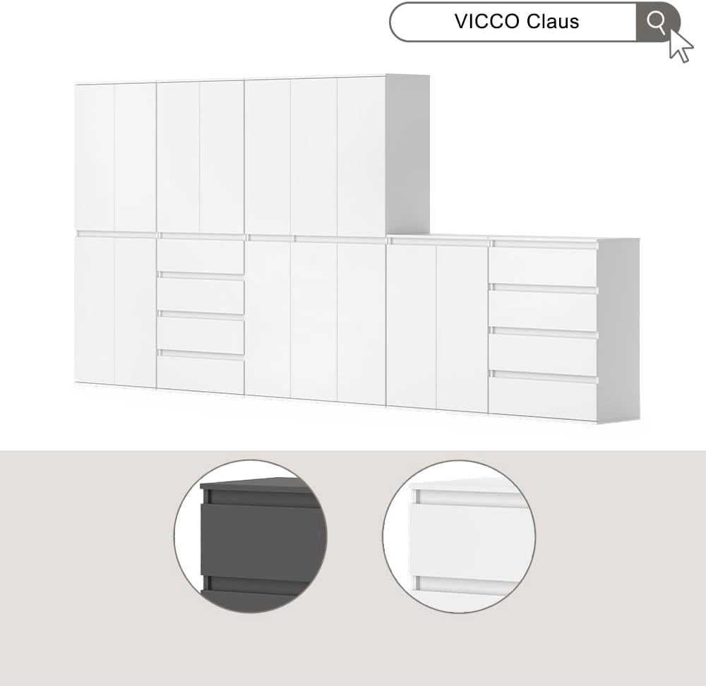 Armadio Claus, Antracite, 111 x 191.5 cm con 6 porte, per la conservazione di abbigliamento e accessori