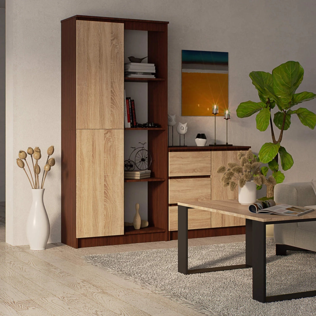 Armadio da ufficio AKORD R80 Wengé 80 cm 1 anta inserto frontale Sonoma Quercia 80x35x180 cm