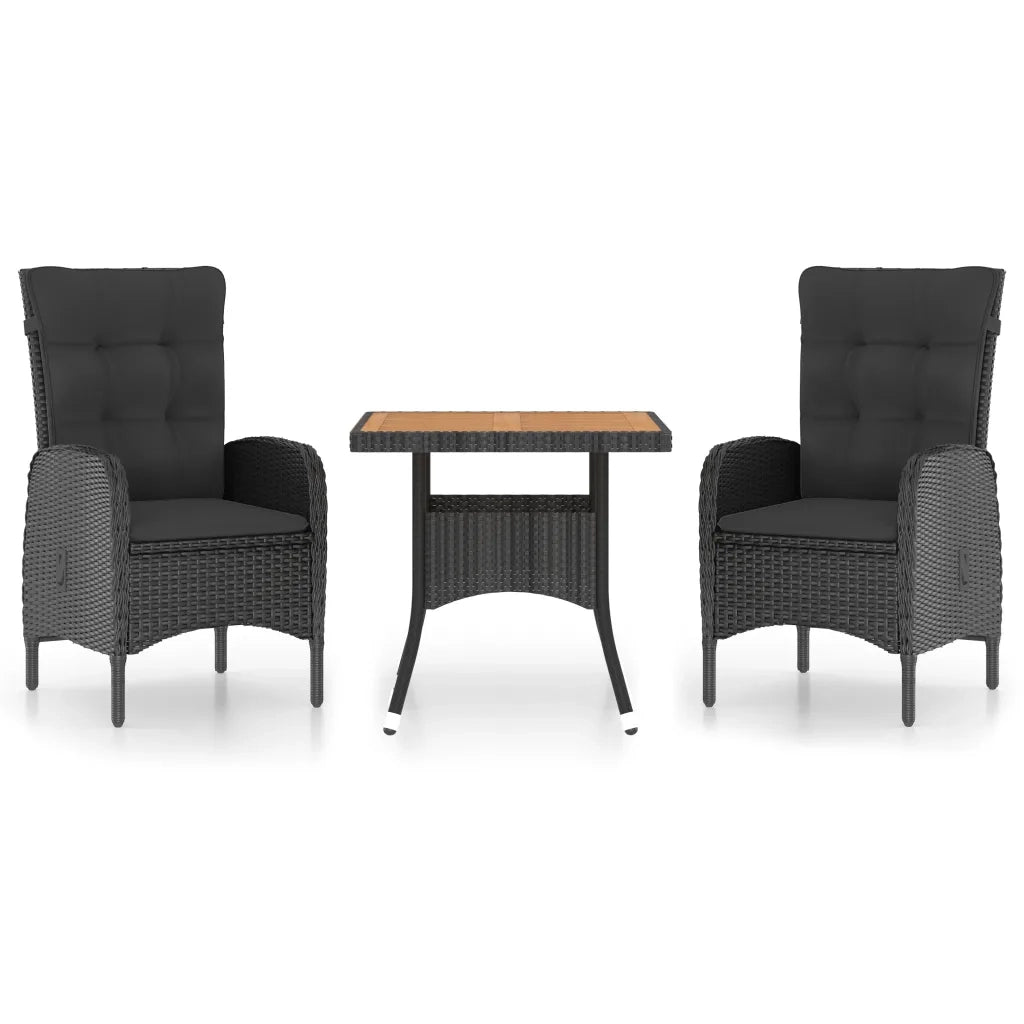 Set Mobili da Pranzo per Giardino 3 pz Polyrattan e Acacia Nero cod mxl 43416