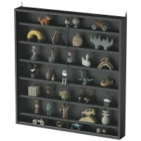 Bacheca Portaoggetti a 6 Ripiani Regolabili in Legno con Ante in Vetro, 80x9.5x83 cm, Nero