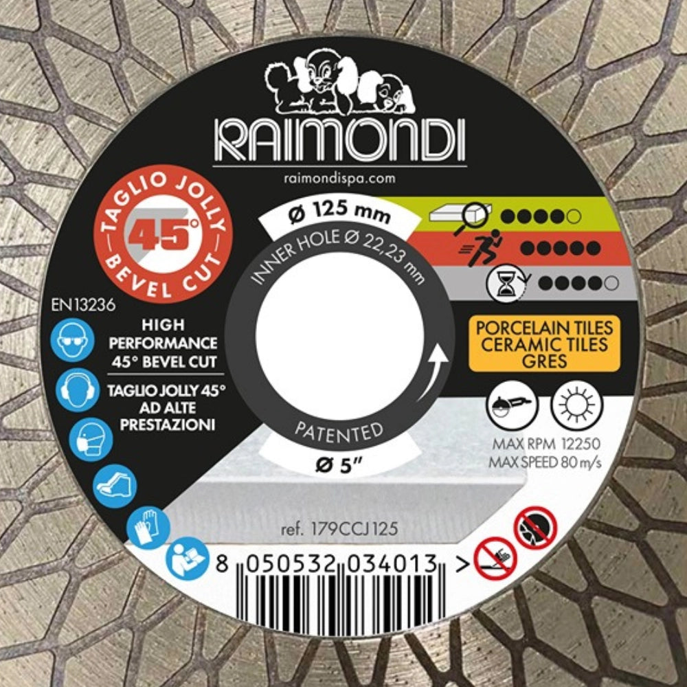Disco diamantato diametro 125mm taglio jolly 45° f22,2mm smussatura