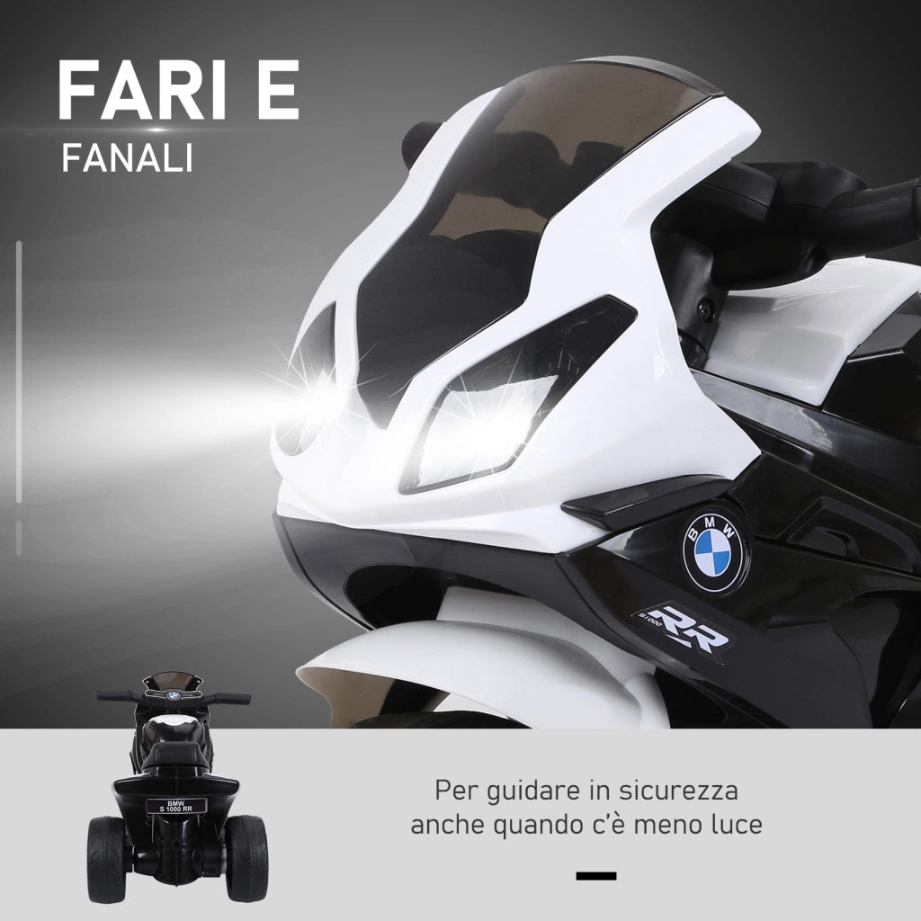 EasyComfort Moto Elettrica per Bambini Max. 20kg con Licenza BMW, Macchina Elettrica con 3 Ruote, Batteria Ricaricabile 6V, Bianco Nera, 66x37x44cm