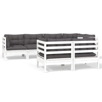 Set Divani da Giardino 7 pz con Cuscini Bianchi Legno di Pino cod mxl 44466