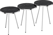Tavolo da Giardino a Tavolino Rond - Set di 3 - Marmo Nero e Argento - Laminato di Legno e Metallo - Design Stilistico